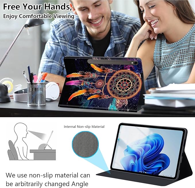Slim Case for Samsung Galaxy Tab S10 FE / S9 FE 5G 10.9" & Tab S9 11", PU Leather Protective Cover, Multi-Angle Stand, Auto Sleep/Wake, Dreamcatcher