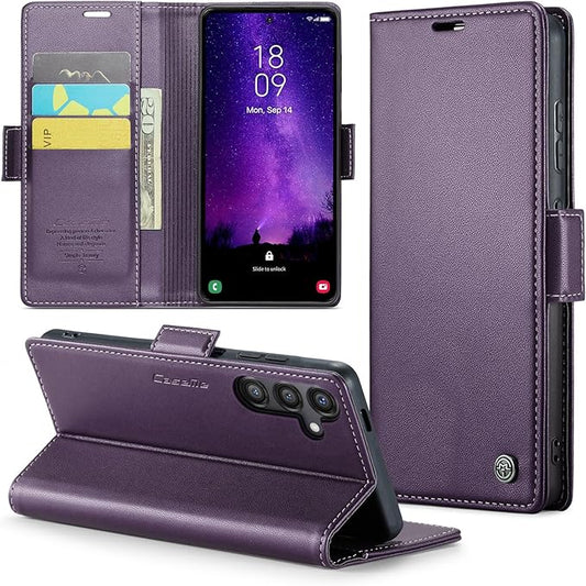 for Samsung Galaxy S24 FE Case, Premium PU Leather Wallet Case Flip Cover with [RFID Blocking][Card Holder][Stand Function] Shockproof Protective for Samsung Galaxy S24 FE, Purple