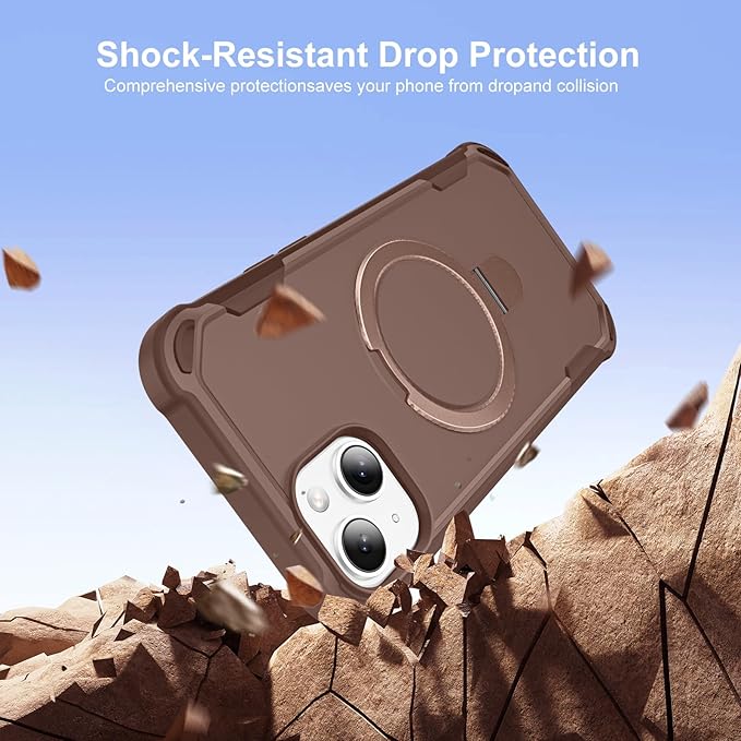 Compatible with iPhone 15 Case with Invisible Magnetic Ring Stand [Compatible with Magnetic] [Military Drop Protection] Shockproof Slim Hard Back Soft Edge Case 6.1 Inch, Khaki