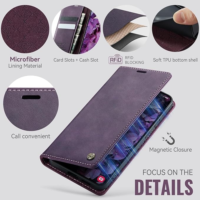 Wallet Case for Samsung Galaxy S25 Edge Leather Wallet Flip Cover with Card Holder, Kickstand, Magnetic Closure, RFID Blocking TPU Shockproof Phone Case Compatible with S25 Edge, Purple