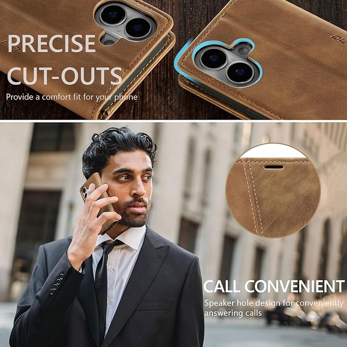 QLTYPRI for iPhone 16 Case Wallet with Card Holder, Vintage PU Leather Kickstand Magnetic Closure Shockproof Folio Book Cover Case for iPhone 16 - Retro Brown