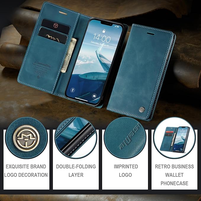 for iPhone 11 Pro 5.8-Inch Case, Flip Wallet Leather Case with Card Holder Magnetic Closure Shockproof Kickstand Protective Phone Cases Cover for iPhone 11 Pro, Blue-Green