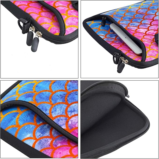 RICHEN 14 15 15.4 15.6 inch Laptop Shoulder Bag Notebook Handle Sleeve Neoprene Soft Carrying Travel Case with Accessories Pocket (14-15.6 inch, Mermaid Scale)
