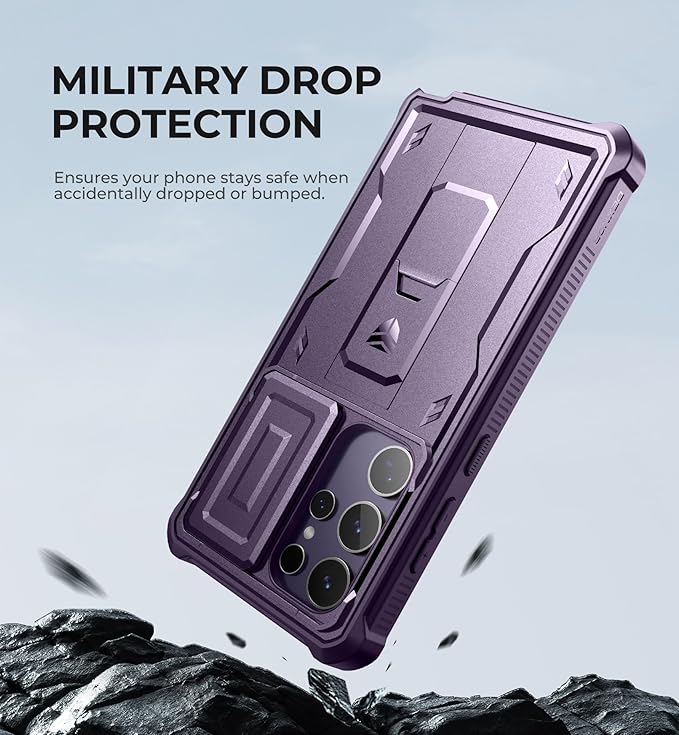 Dexnor for Samsung Galaxy S24 Ultra Case with Built-in Slide Camera Cover & Screen Protector & Kickstand, Shockproof Rugged Case Full-Body Bumper Protective Cover for Galaxy S24 Ultra (2024),Purple