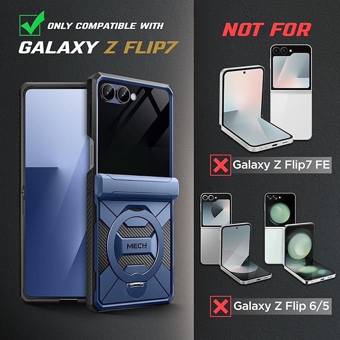 TONGATE 360° Spin Magnetic Stand for Z Flip 7 Case with Privacy Screen Protector, [Compatible with Magsafe] [Anti Spy] Full-Body Shockproof Samsung Galaxy Z Flip 7 Case with Hinge Protection, Blue