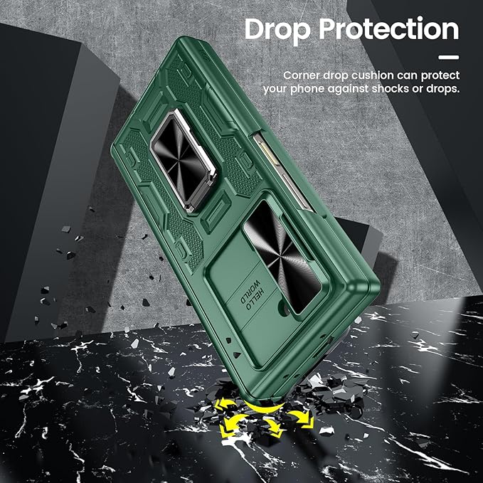 VEGO for Galaxy Z Fold 6 Case with Belt Clip Holster, 360°Ring Magnetic Kickstand & Camera Cover & Front Screen Protector & Hinge Protection Shockproof Armor Case for Samsung Z Fold 6 - Green