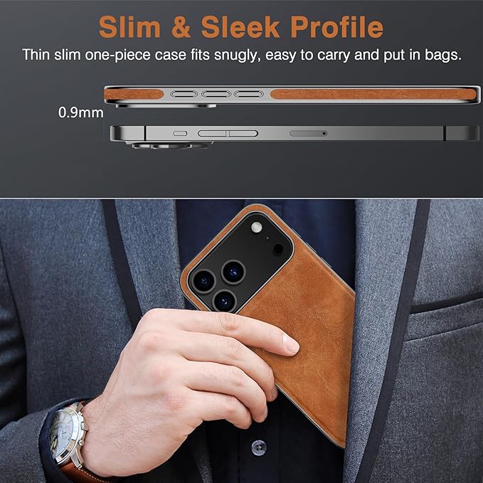 LOHASIC for iPhone 17 Pro Case, Compatible with MagSafe, Classic Leather & Luxury Metal Bumper Trim, Magnetic Protective Cover Phone Case for iPhone 17 Pro 6.3" 2025 - Sand Dune