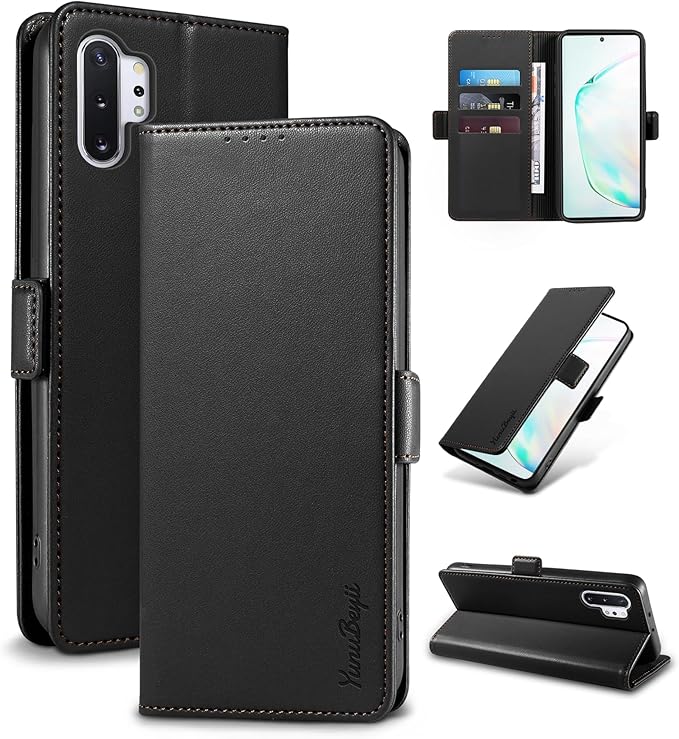 Wallet Flip Case for Samsung Galaxy Note 10 Plus/Note10+ - [RFID Blocking] Luxury PU Leather Card Holder Magnetic Phone Cover with Kickstand,Shockproof Protective Case,Black