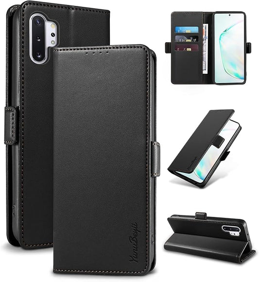 Wallet Flip Case for Samsung Galaxy Note 10 Plus/Note10+ - [RFID Blocking] Luxury PU Leather Card Holder Magnetic Phone Cover with Kickstand,Shockproof Protective Case,Black