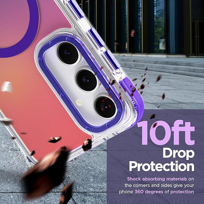 MOWIME Magnetic Case for Samsung Galaxy S24 FE [Compatible with Magsafe] [Cute Fashion Fluorescent Design] [1 Screen Protector] Slim Translucent Matte Case for Galaxy S24 FE 6.7", Purple