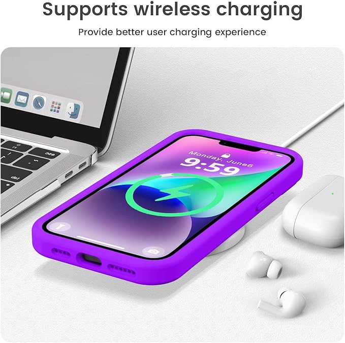 Vooii Compatible with iPhone 13 Pro Max Case, Liquid Silicone Upgrade [Camera Protection] [Soft Anti-Scratch Microfiber Lining] Shockproof Phone Case for iPhone 13 Pro Max 6.7 inch - Neon Purple