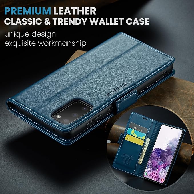 Case for Samsung Galaxy S20 Wallet Case, RFID Blocking PU Leather Flip Folio Cover Card Holder Kickstand Shockproof Phone Case Compatible with Samsung Galaxy S20, Blue