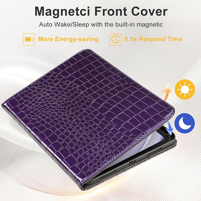Elegant Case for Samsung Galaxy Tab A9 Plus 11 Inch 2023（Model: SM-X210/X216/X218）, Premium Leather Crocodile Cover | Stand | Card Pockets| Wrist Strap| S Pen Holder (Dark Purple)