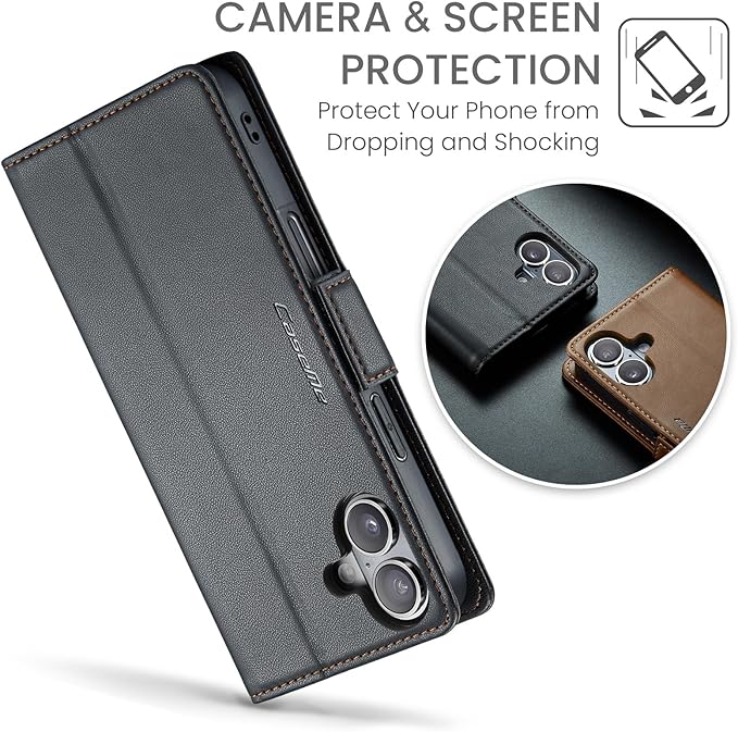 for iPhone 16 Plus Case, Premium PU Leather Wallet Case Flip Cover with [RFID Blocking][Card Holder][Stand Function] Shockproof Protective for iPhone 16 Plus, Black