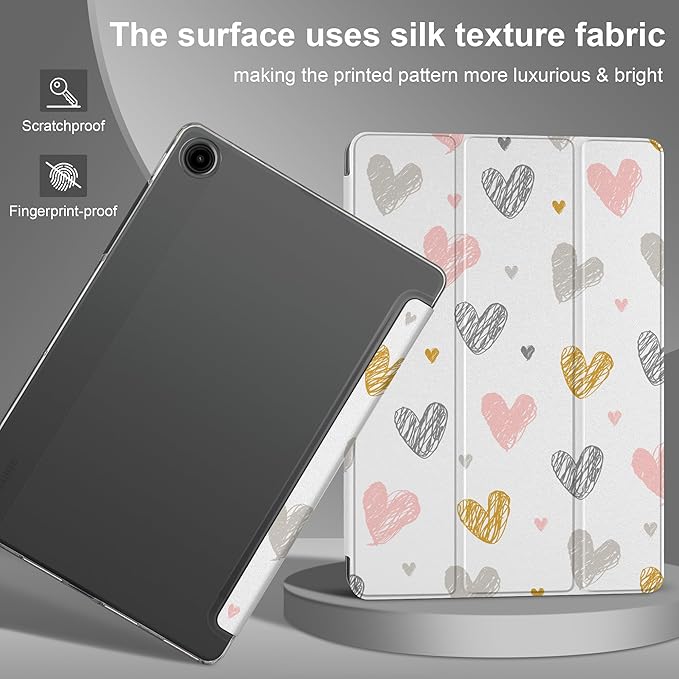 DONGKE Case for Samsung Galaxy Tab A9+/A9 Plus 11 inch 2024 2023 (SM-X210/X216/X218), Slim Stand Hard PC Translucent Back Shell Smart Cover, Auto Wake/Sleep - Hearts