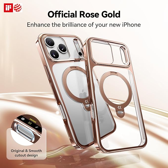 CASEKOO Rose Gold for iPhone 17 Pro Max Case with 360 Spin Magnetic Stand [Fit for MagSafe][17FT Military Protection] Slim Polished for iPhone 17 Pro Max Case with Stand 6.9'', Rose Gold