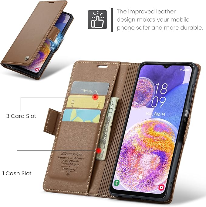 for Samsung Galaxy A23 4G/5G Case, Premium PU Leather Wallet Case Flip Cover with [RFID Blocking][Card Holder][Stand Function] Shockproof Protective for Samsung Galaxy A23, Brown