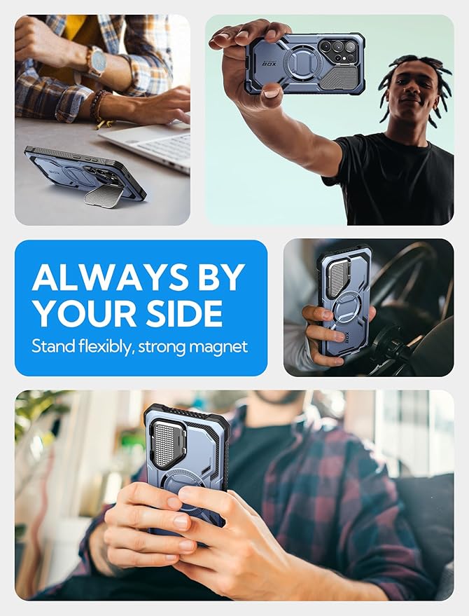 i-Blason Armorbox for Samsung Galaxy S25 Ultra Case MagSafe with Camera Cover Stand [Military Protection] Full-Body Heavy Duty Magnetic Phone Case with Screen Protector for S25 Ultra 6.9 inch, Blue