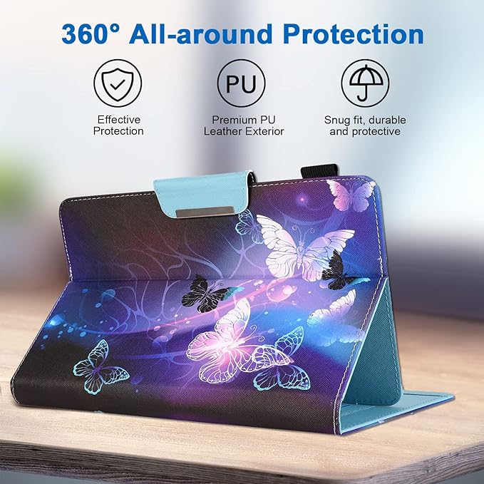 JZCreater 10 Inch Tablet Case, Universal 10 10.1 Inch Android Tablet Cover, Multi-Angle Viewing Stand Case for 9.5-10.5 Inch Tablet, Butterfly-PR