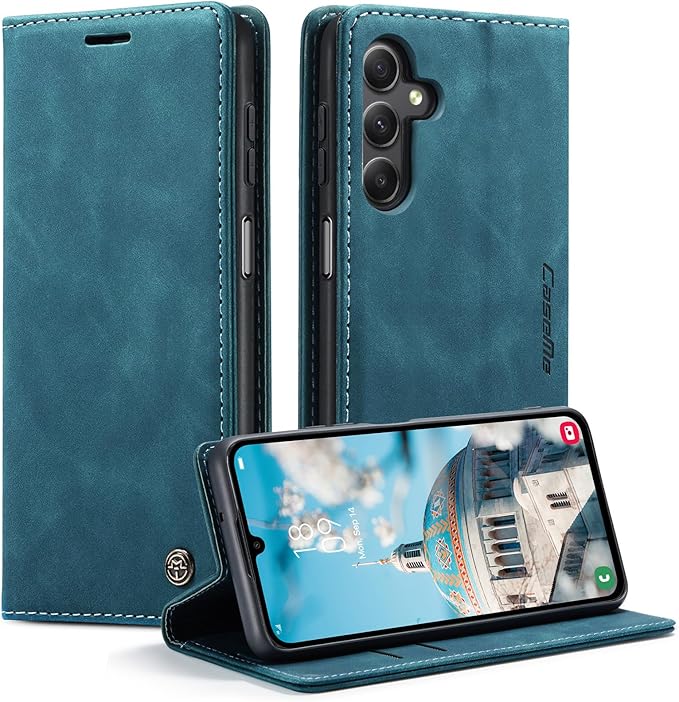 for Samsung Galaxy A15 Case, Flip Wallet Leather Case with Card Holder Magnetic Closure Shockproof Kickstand Protective Phone Cases Cover for Samsung A15,Blue-Green