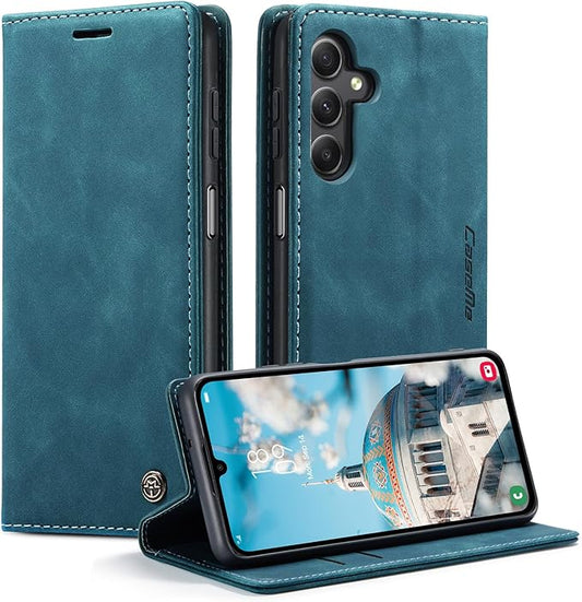 for Samsung Galaxy A15 Case, Flip Wallet Leather Case with Card Holder Magnetic Closure Shockproof Kickstand Protective Phone Cases Cover for Samsung A15,Blue-Green