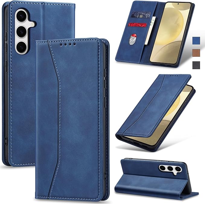 Jasonyu Flip Wallet Case for Samsung S24 5G,Leather Magnetic Folio Cover with Card Holder,Kickstand - TPU Shockproof Durable Protective Phone Case,Blue