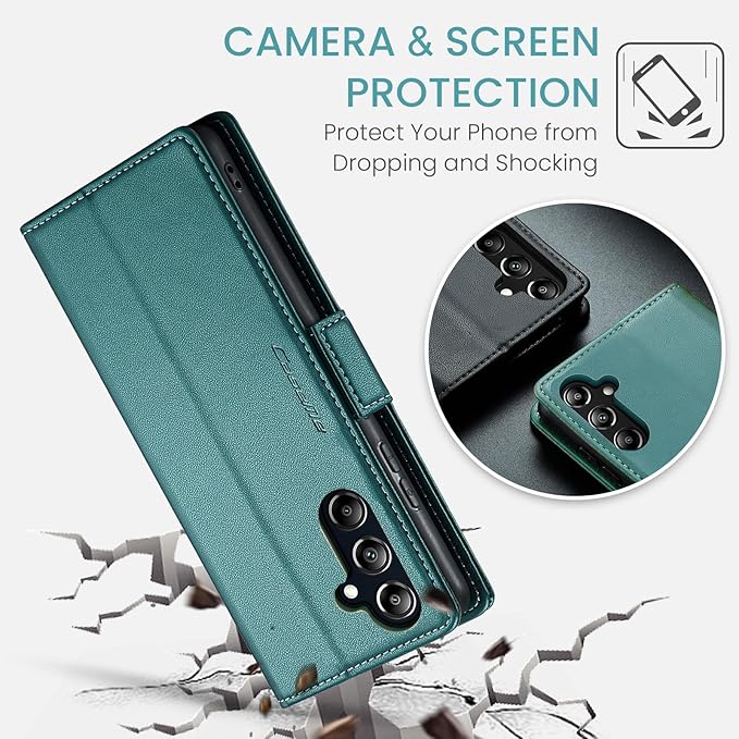 for Samsung Galaxy A16 5G/4G Case, Premium PU Leather Wallet Case Flip Cover with [RFID Blocking][Card Holder][Stand Function] Shockproof Protective for Samsung Galaxy A16, Blue-Green