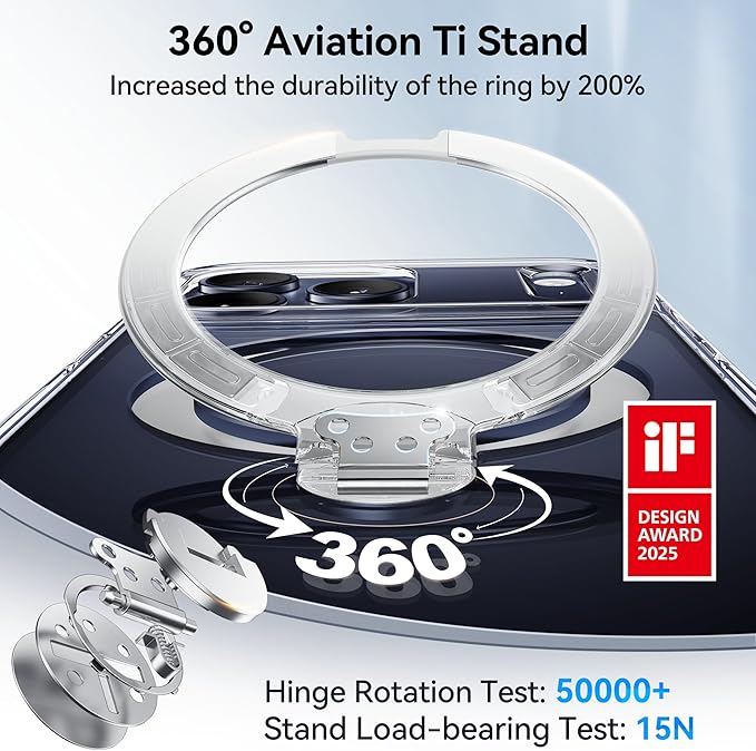 CASEKOO Clear for iPhone 17 Pro Max Case with 360 Spin Magnetic Stand [Fit for MagSafe][17FT Military Protection] Slim Polished for iPhone 17 ProMax Case with Stand 6.9'', Clear