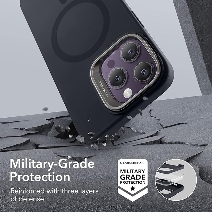 ESR for iPhone 14 Pro Max Case,Compatible with MagSafe Silicone Case with Stand, Military-Grade Protection, Built-in Camera Stash Stand, Magnetic Phone Case, Cloud Series,Black