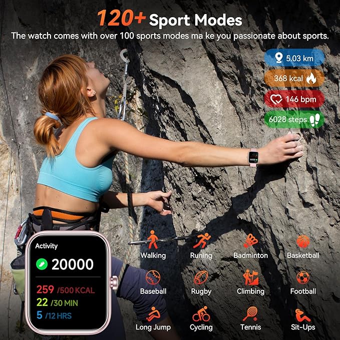 Smart Watch with Alexa Built-in, 1.83" HD Touchscreen Fitness Tracker, Bluetooth Notifications/Calls, IP68 Waterproof, 120+ Sport Modes, 24/7 Heart Rate & Sleep Monitor for iPhone Android iOS (Pink)