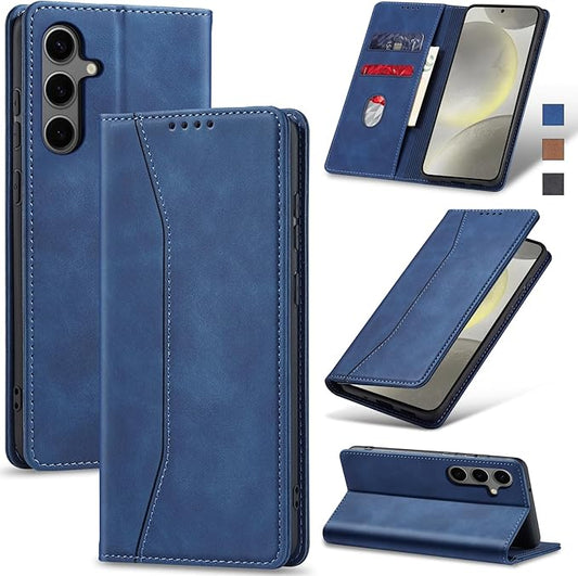 Jasonyu Flip Wallet Case for Samsung S24 Plus/S24+ 5G,Leather Magnetic Folio Cover with Card Holder,Kickstand - TPU Shockproof Durable Protective Phone Case,Blue