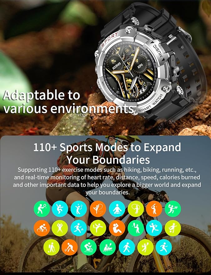 Smart Watch with Earbuds for Men, 1.52 Inch Round Fitness Watch T96, 2 in 1 Bluetooth Watch with Step,Calories, Sports Smart Watch Long Time Standby for iOS & Android