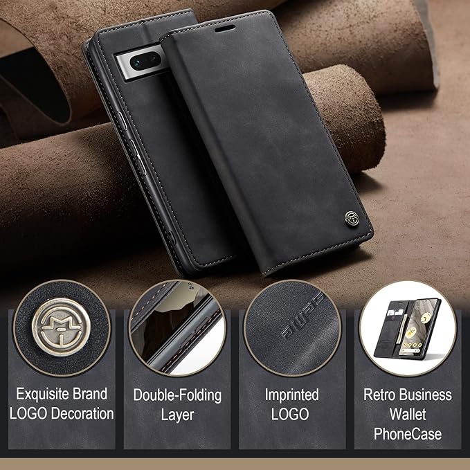 for Google Pixel 7A Case, Flip Wallet Leather Case with Card Holder Magnetic Closure Shockproof Kickstand Protective Phone Cases Cover for Pixel 7A,Black