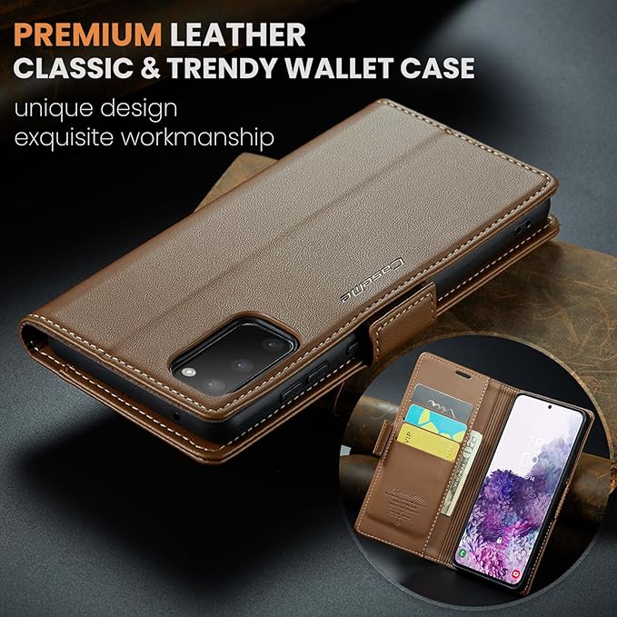 Case for Samsung Galaxy S20 Wallet Case, RFID Blocking PU Leather Flip Folio Cover Card Holder Kickstand Shockproof Phone Case Compatible with Samsung Galaxy S20, Brown