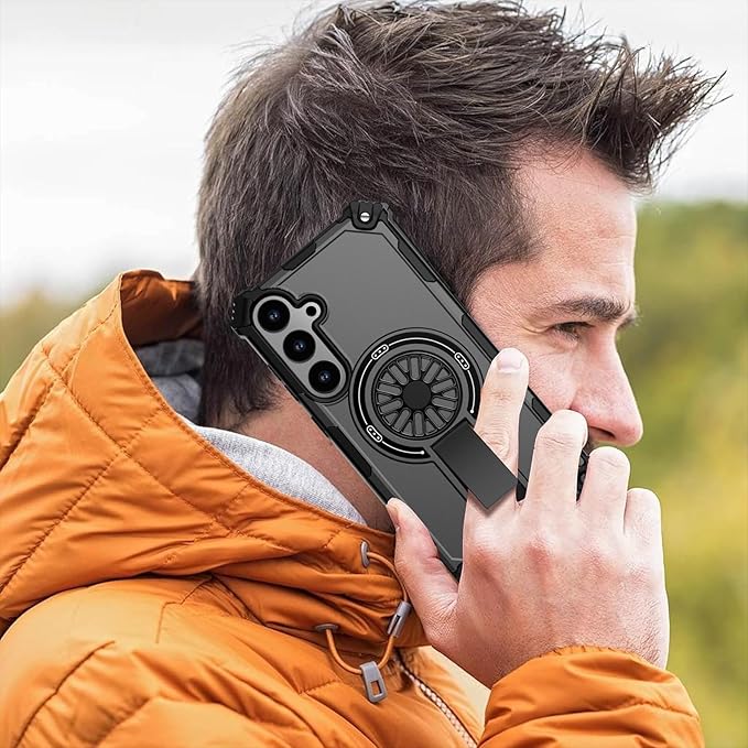 Magnetic Case for Galaxy S24 Plus/S25 Plus, Built-in Stand [Compatible with Mag-Safe] Shockproof Protective Cover Case for Samsung Galaxy S24 Plus/S25 Plus Black