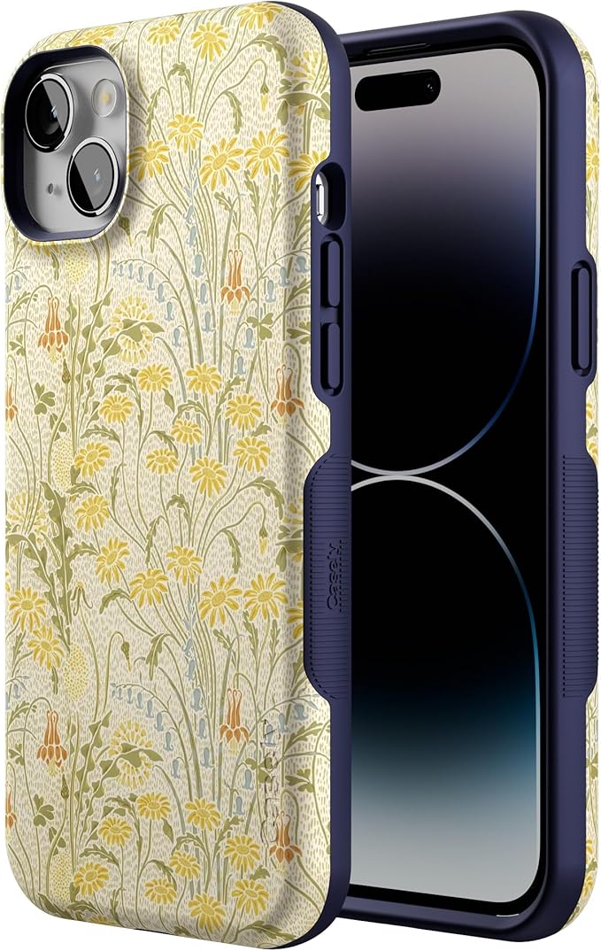 Casely iPhone 14 Case | Boho Blooms | Golden Floral | Compatible with MagSafe | Bold Protective Design