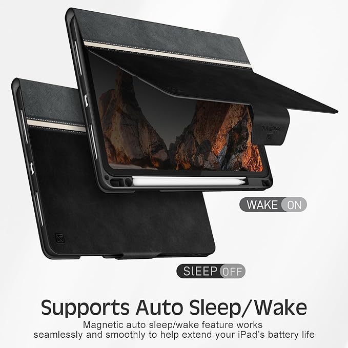 KingBlanc for iPad Air 11-inch Case M3 (2025) / M2 (2024), iPad Air 5th/4th Generation (2022/2020, 10.9") with Pencil Holder, Vegan Leather Stand Cover, Auto Sleep Wake, Viewing/Typing Angle, Black