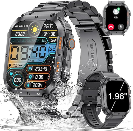 LIGE Military Smart Watches for Men with (Answer/Make Calls),400mAh Large Battery,1.96’’ DH,5ATM Waterproof Smartwatch,120+Sport Modes Heart Rate/Sleep Monitor for Android iOS Black