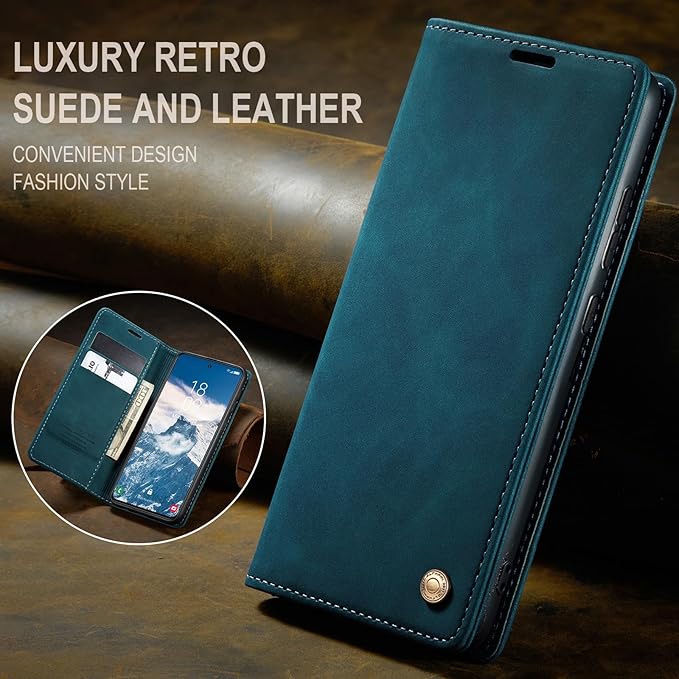 QLTYPRI Case for Samsung Galaxy S24, Vintage PU Leather Wallet Case Card Slot Kickstand Magnetic Closure Shockproof Flip Folio Case Cover for Samsung Galaxy S24 - Blue