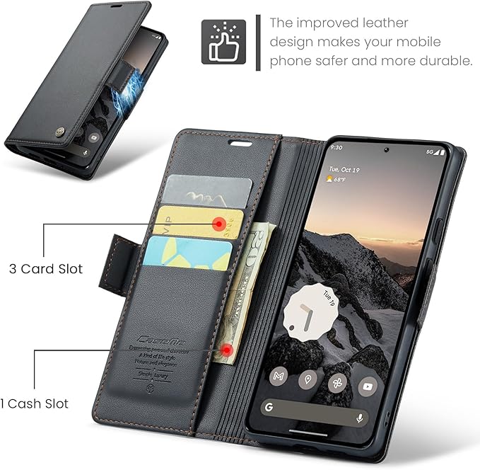 for Google Pixel 9/9 Pro Case, Premium PU Leather Wallet Case Flip Cover with [RFID Blocking][Card Holder][Stand Function] Shockproof Protective for Google 9/9 Pro, Black