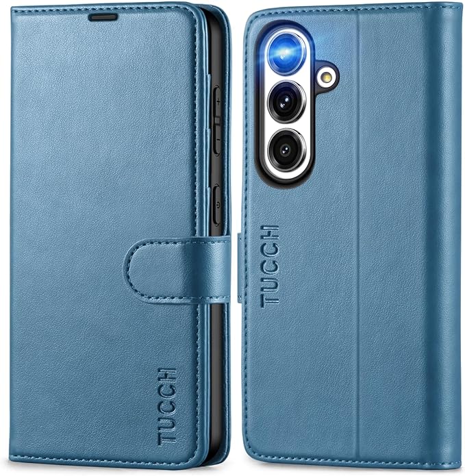 TUCCH Wallet Case for Galaxy S25 5G with [TPU Shockproof Interior Case] [RFID Blocking] Folio Stand Card Slot, Magnetic PU Leather Protect Folio Cover Compatible with Galaxy S25 6.2" 2025, Light Blue