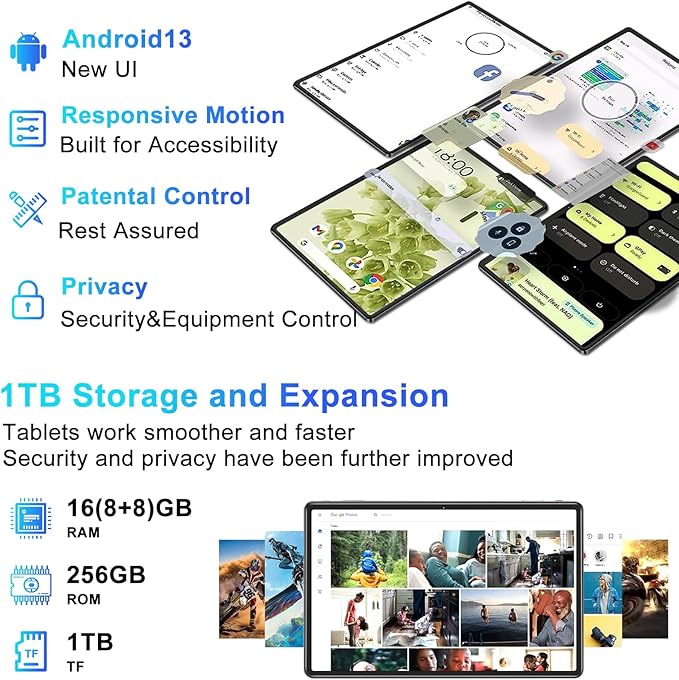 Tablet Android 11 inch Latest with 16GB+256GB+1TB Expand, 8600mAh, Support, Octa-Core 2.0 GHz, 5G WiFi, Dual Camera, Bluetooth 5.0, HD Screen Tablet with Keyboard and Mouse - Grey
