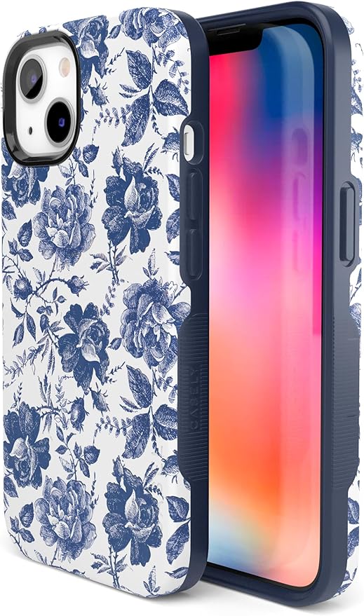 Casely iPhone 14 Case | Rose to Fame | Blue & White Rose Floral | Compatible with MagSafe | Bold Protective Design