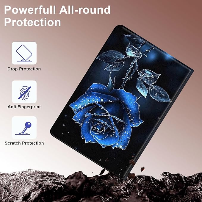 Case for Samsung Galaxy Tab A9+/A9 Plus 11” 2023 Model (SM-X210/X216/X218), Slim PU Leather Stand Cover with Auto Wake/Sleep, Multi-Angle Viewing & Shockproof, Blue Rose