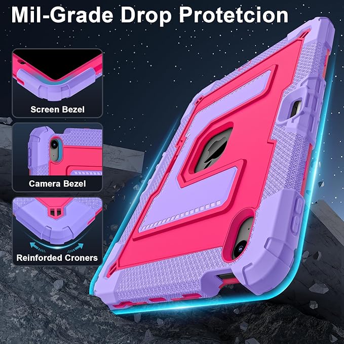 DreamerX for iPad Air 11 Inch Case M3(2025) / M2(2024), iPad Air 5th Generation 2022/Air 4th Gen 2020 10.9 Inch Cute Silicone Drop Protective Cover w/Pencil Holder Stand Carrying Strap for Kids, Rose