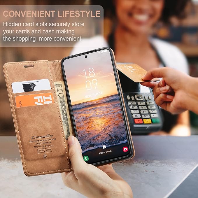 SINIANL for Samsung Galaxy S24 Plus Case Wallet, Leather Book Folding Flip Cover with Kickstand Card Holders Slots Leather Case for Galaxy S24 Plus Brown