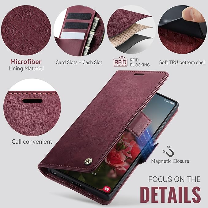Wallet Case for Samsung Galaxy S23 Ultra Leather Wallet Flip Cover with Card Holder, Kickstand, Magnetic Closure, RFID Blocking TPU Shockproof Phone Case Compatible with S23 Ultra, Red