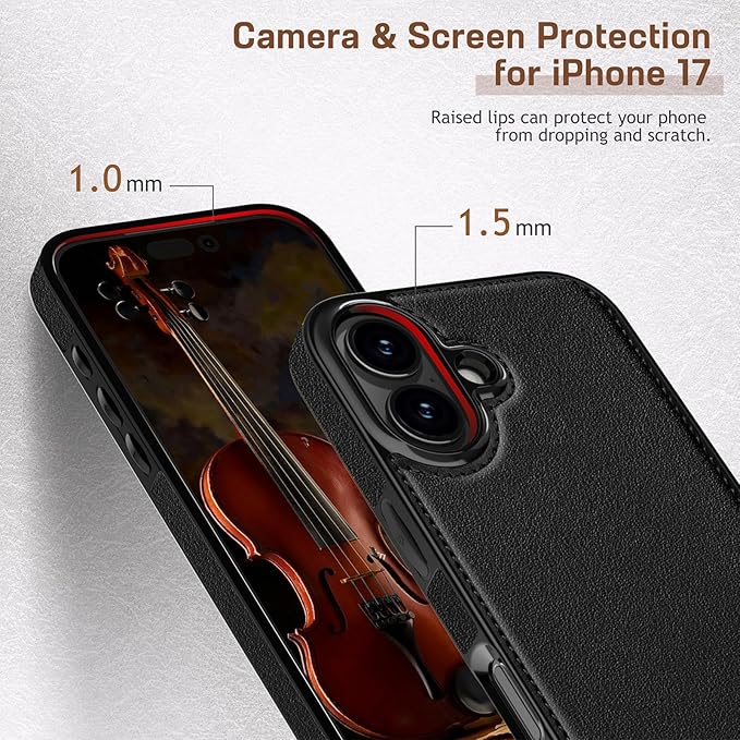 LOHASIC Leather for iPhone 17 Case, Slim Business PU Men Women Luxury Elegant Style Soft Non-Slip Grip Anti-Scratch Protective Phone Case Cover for iPhone 17 6.3" 2025 - Black