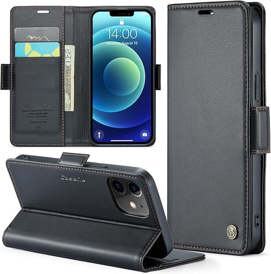 for iPhone 12 Mini Case, Premium PU Leather Wallet Case Flip Cover with [RFID Blocking][Card Holder][Stand Function] Shockproof Protective for iPhone 12 Mini 5.4 inch, Black