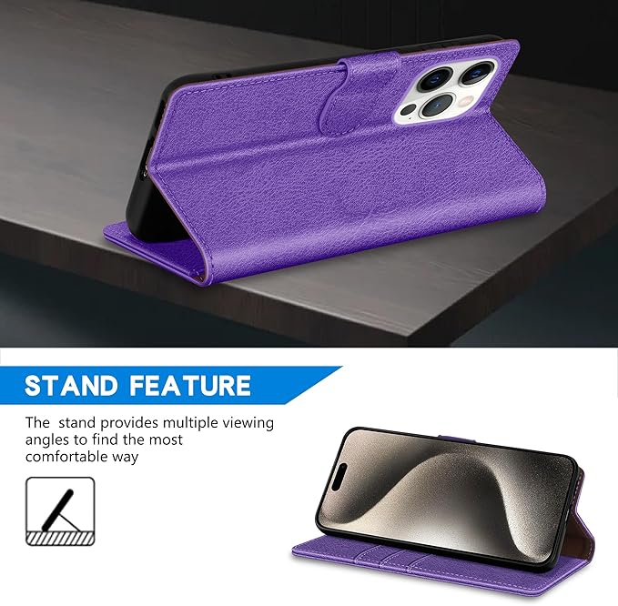 ZZXX for iPhone 15 Pro Max Wallet Case with [RFID Blocking] Card Slot Kickstand Magnetic Closure Leather Flip Fold Protective Phone Case for iPhone 15 Pro Max Case Wallet(Purple-6.7 inch)